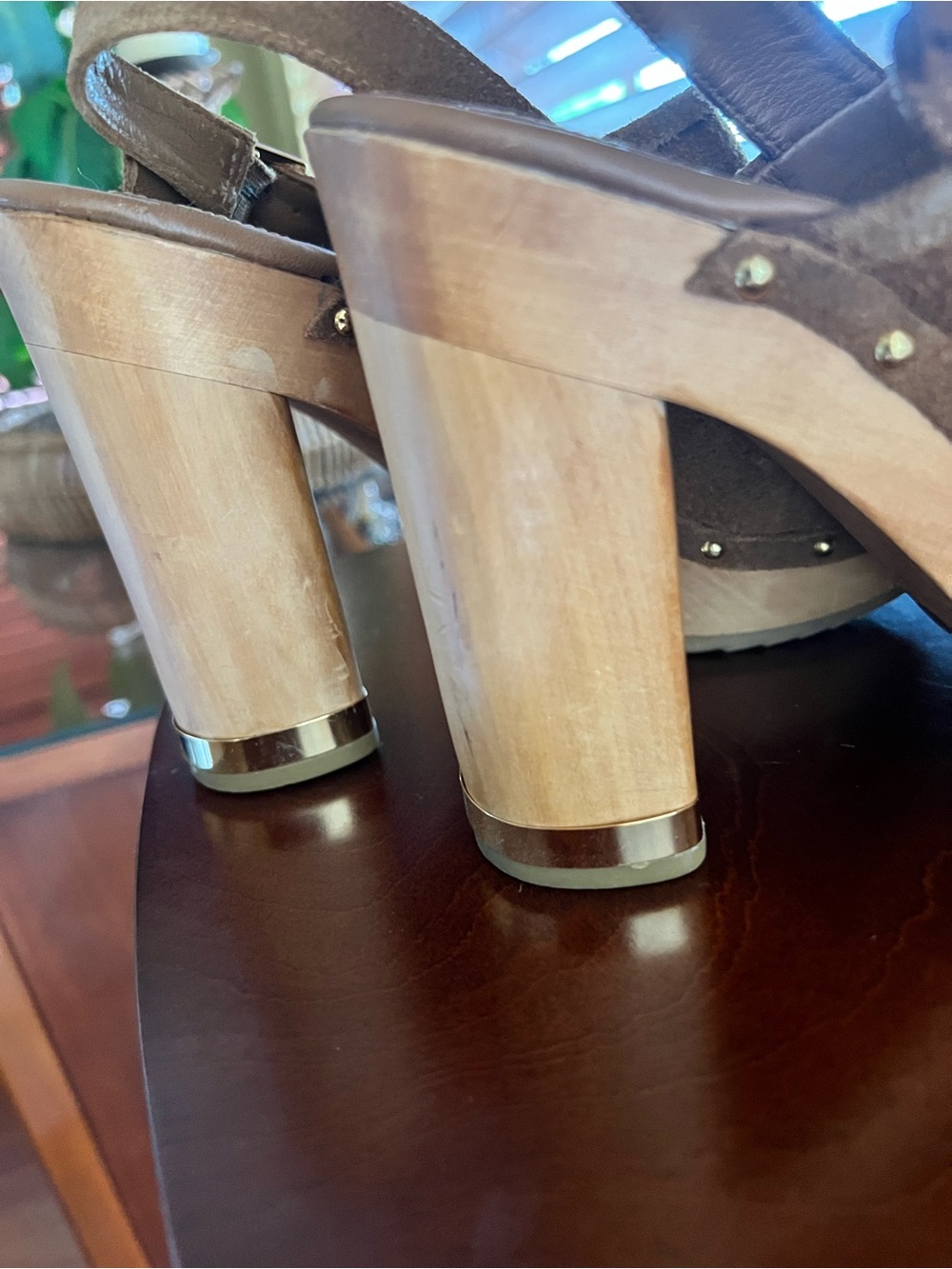 Tory Burch Suede Studded Slingback Clog Heels - Brown - Picture 5 of 11